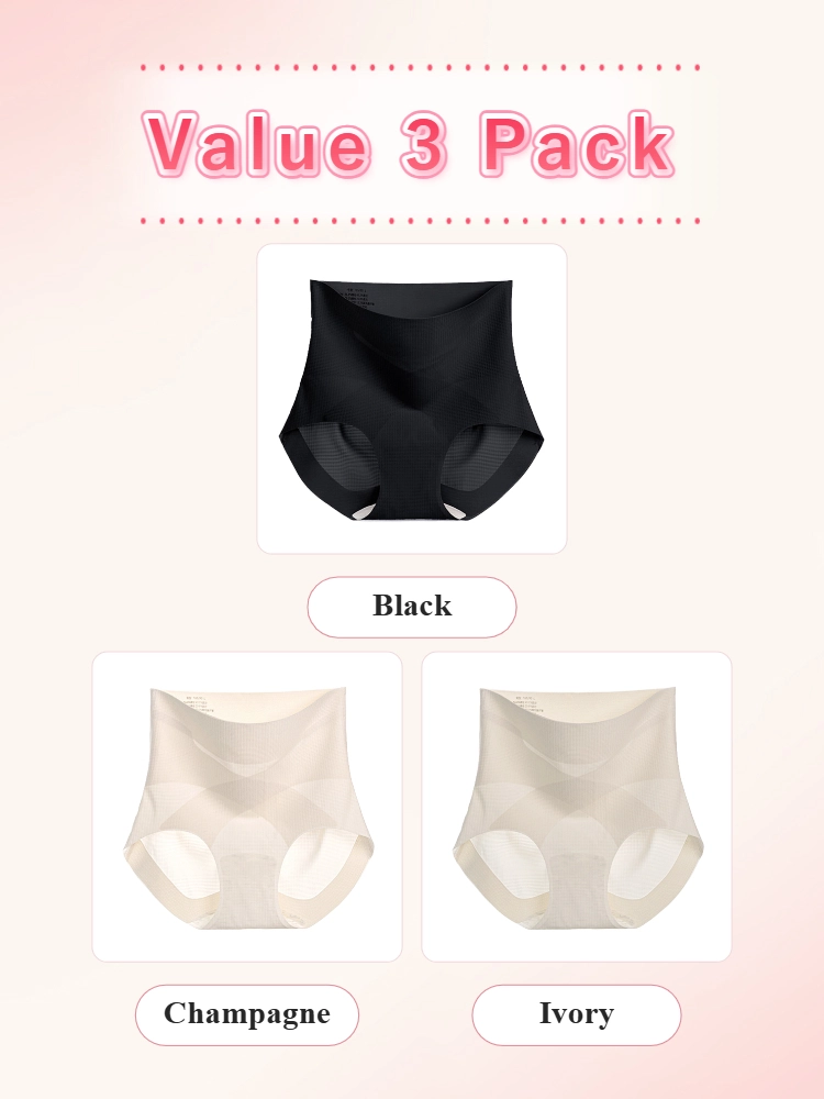 3-7 pack shaping high-waisted underwear, cross-over tummy control, seamless cooling fabric.
