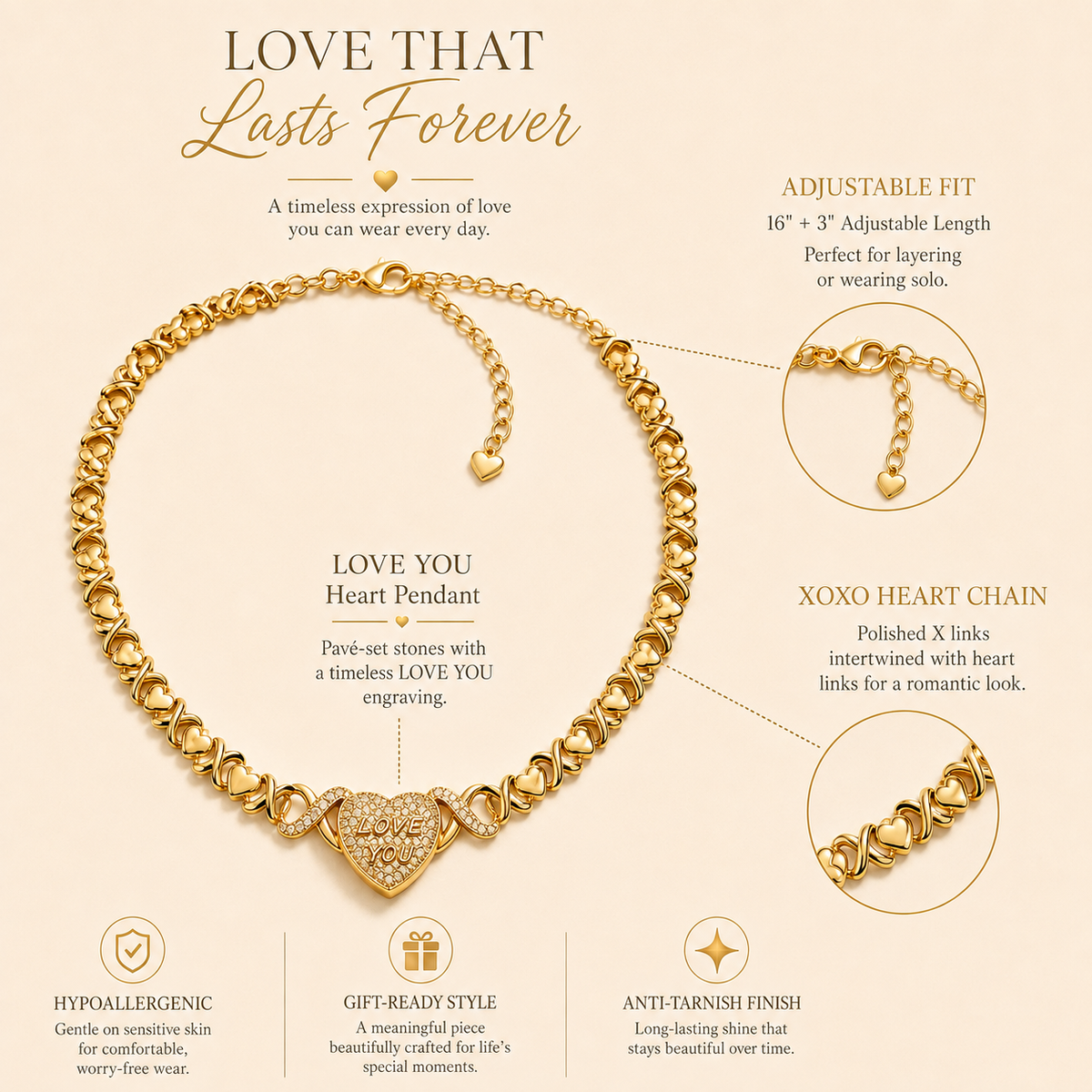 Baokang Love You Heart Pendant Necklace
