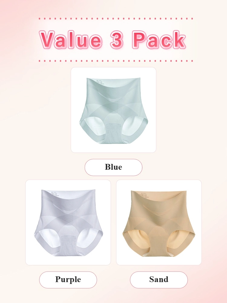 3-7 pack shaping high-waisted underwear, cross-over tummy control, seamless cooling fabric.