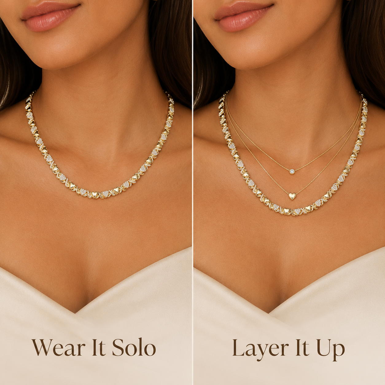 Gold XOXO Diamond Gemstone Necklace