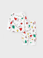 Christmas Family Matching Colorful Festival Theme Print Long Sleeve Pajamas Sets with Christmas Socks White