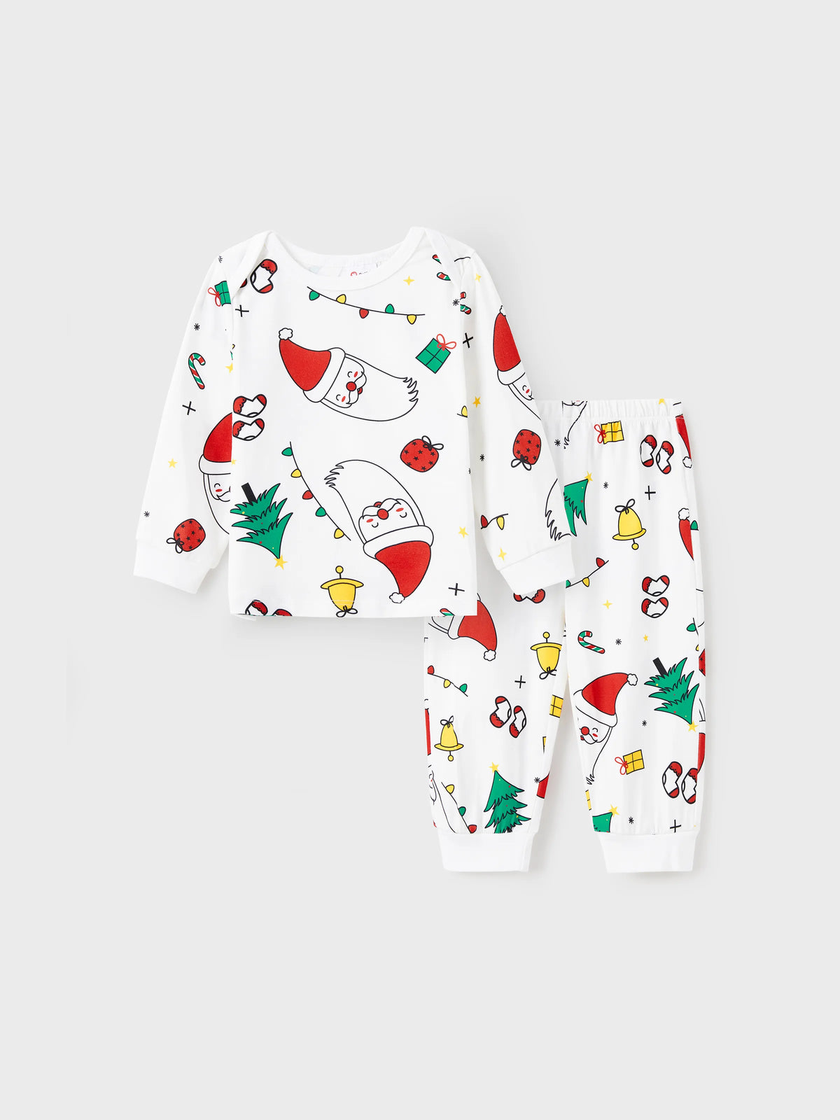 Christmas Family Matching Colorful Festival Theme Print Long Sleeve Pajamas Sets with Christmas Socks White
