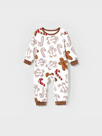 Christmas Family Matching Letter and Gingerbread Man Print Long-sleeve Pajamas Sets with Christmas Socks Khaki