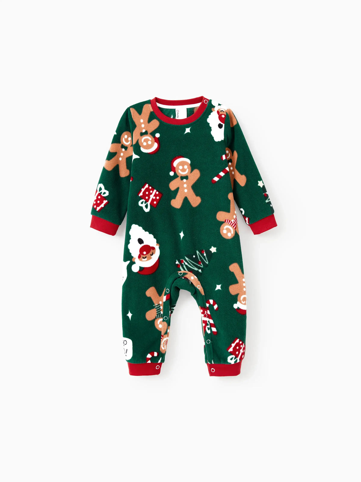 Christmas Jammies Family Matching Fleece Gingerbread Man Long Sleeves Pajama Sets with Christmas Socks Dark Green