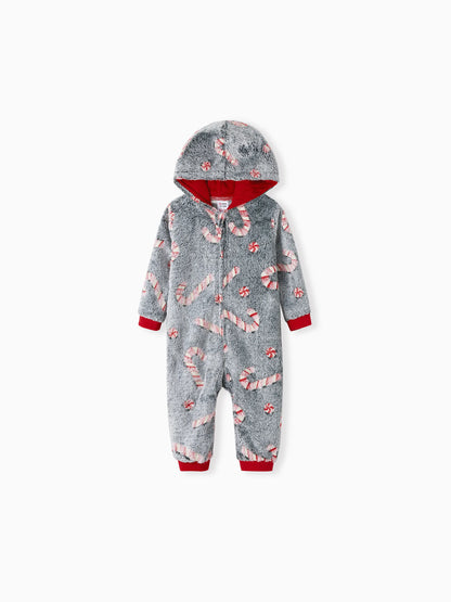Onesies Pajamas Matching Christmas Outfits Candy Cane Pattern (Glow in the Dark) with Christmas Socks Black