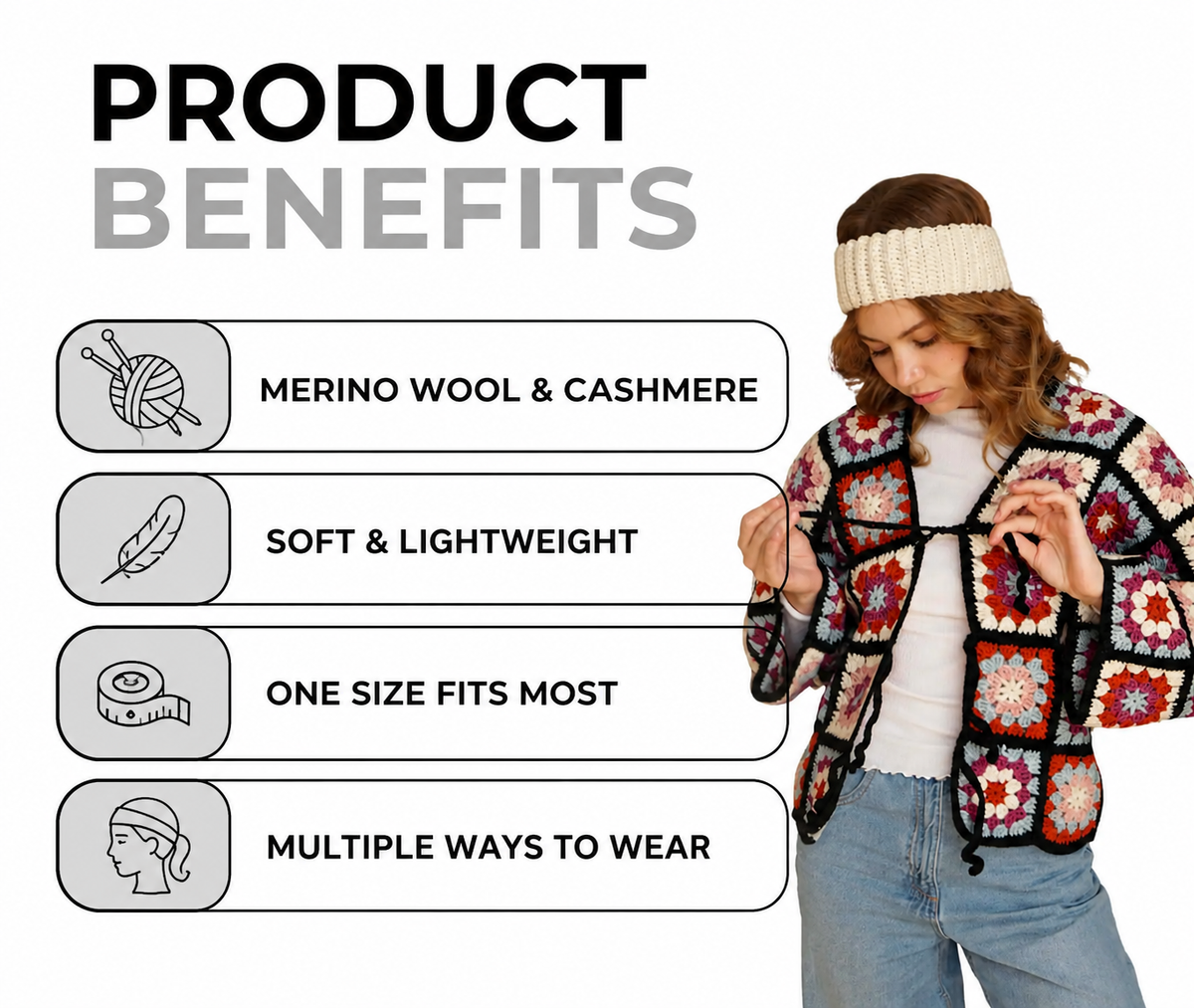 Hand-Knit Merino Wool & Cashmere Triangle Scarf | Boho Headscarf & Neck Wrap