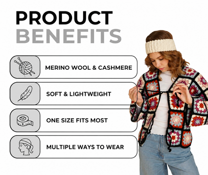 Hand-Knit Merino Wool & Cashmere Triangle Scarf | Boho Headscarf & Neck Wrap