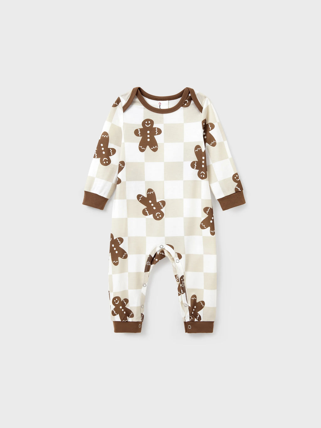 Christmas Matching Family Pajamas Set Block checkered Gingerbread Print PJS with Christmas Socks Khaki