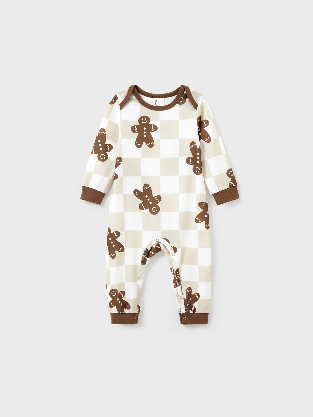 Christmas Matching Family Pajamas Set Block checkered Gingerbread Print PJS with Christmas Socks Khaki