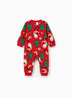 Christmas Matching Family Pajamas Set Santa Claus and Christmas Tree Print Red Fleece PJS with Christmas Socks Red