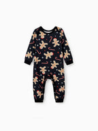 Christmas Matching Family Pajamas Set Gingerbread Print Black PJS with Christmas Socks Black