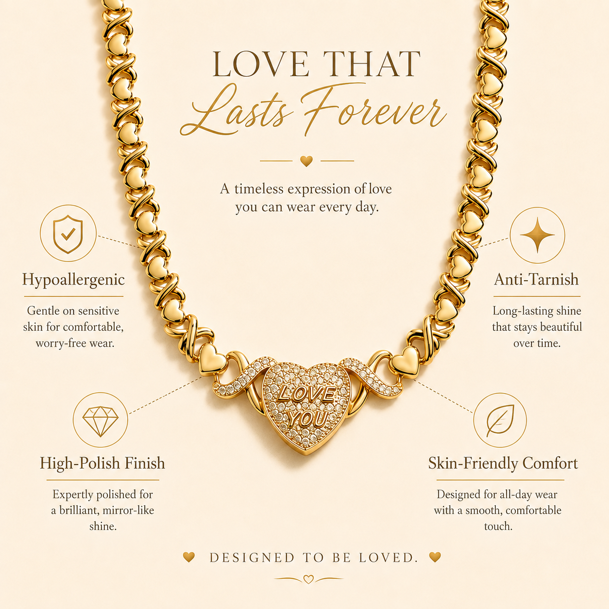 Baokang Love You Heart Pendant Necklace