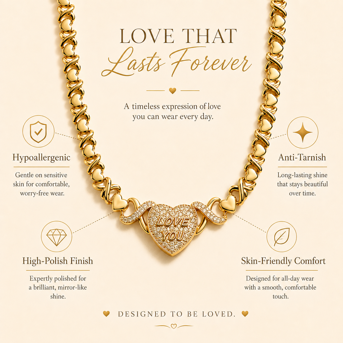 Baokang Love You Heart Pendant Necklace