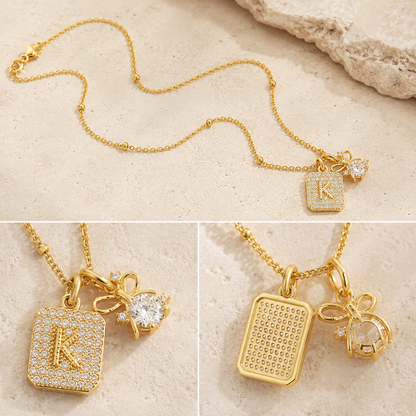 Gold Initial & Bow Charm Necklace