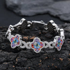 ✨ Lucky Clover Colorful Zircon Bracelet – Gold-Plated Charm Jewelry