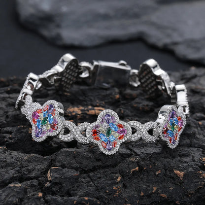 ✨ Lucky Clover Colorful Zircon Bracelet – Gold-Plated Charm Jewelry