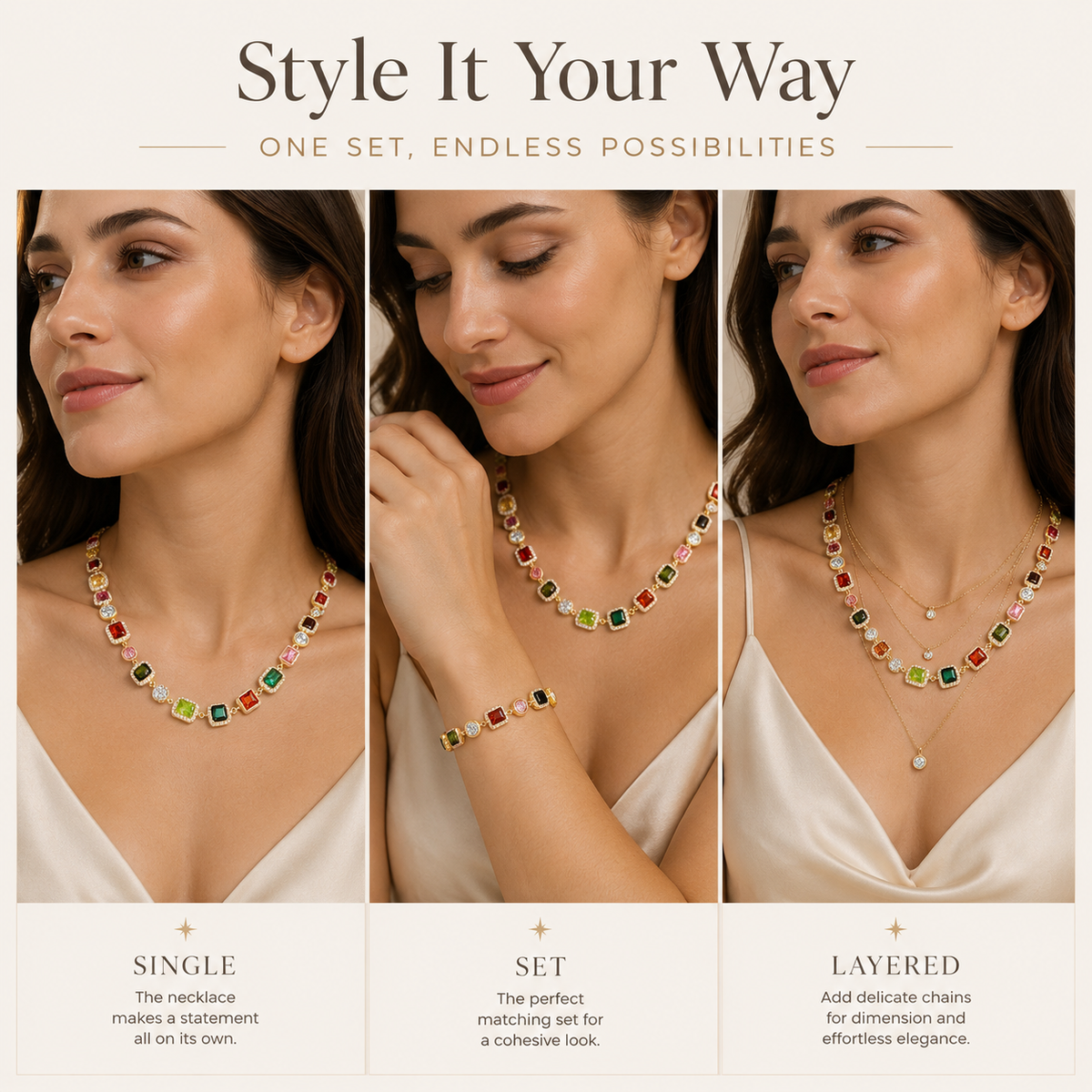 Aurora Gemstone Jewelry Set™ – Multicolor Necklace & Bracelet