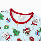 Christmas Matching Family Pajamas Santa & Xmas Tree Print Teal