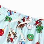 Christmas Matching Family Pajamas Santa & Xmas Tree Print Teal