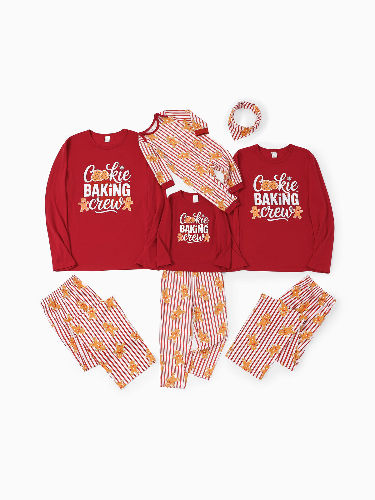 Family Matching Christmas Pajamas Gingerbread Print Red