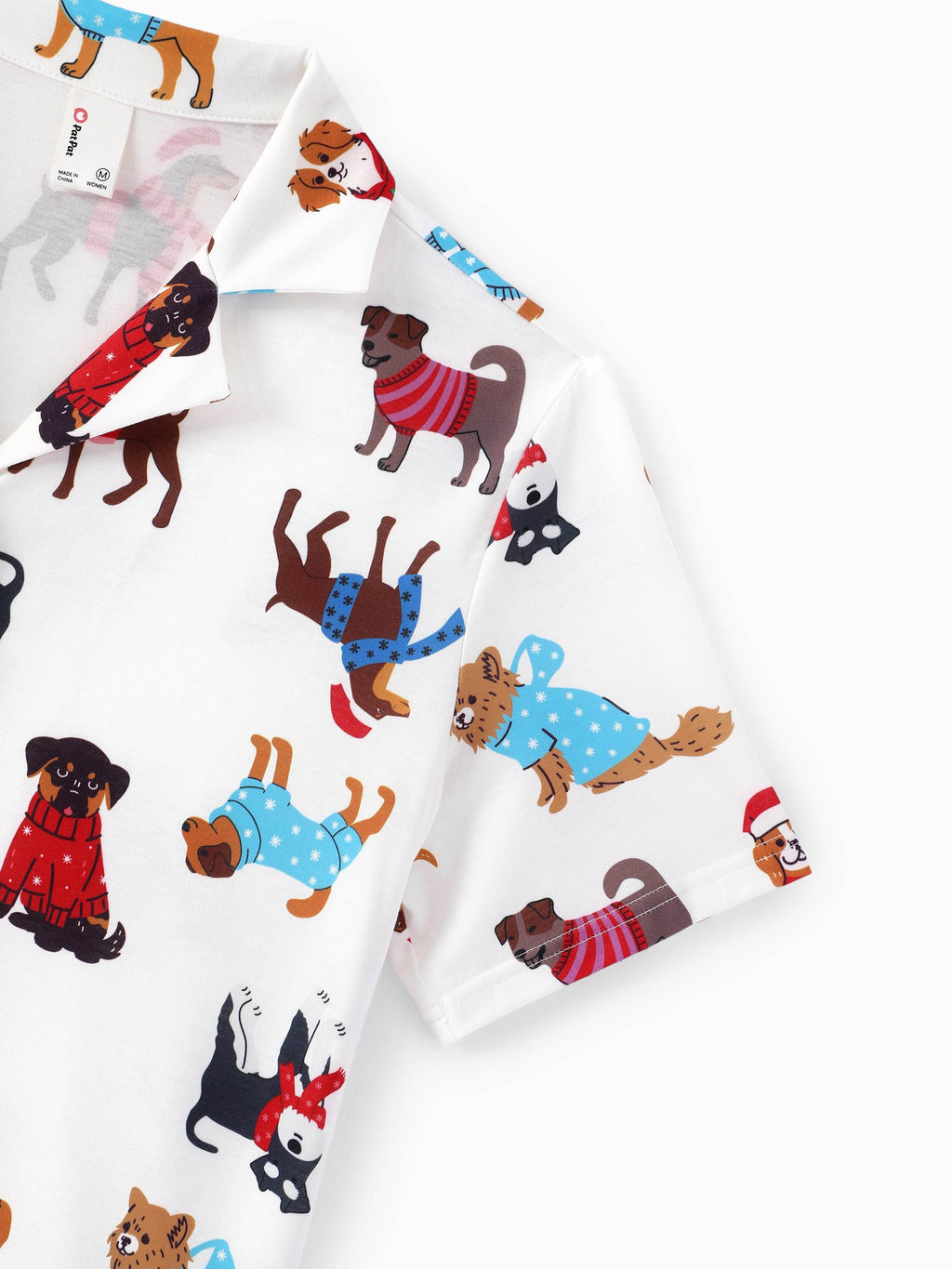 Family Matching Christmas Pajamas Festive Dog Print Red & White