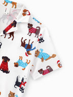 Family Matching Christmas Pajamas Festive Dog Print Red & White