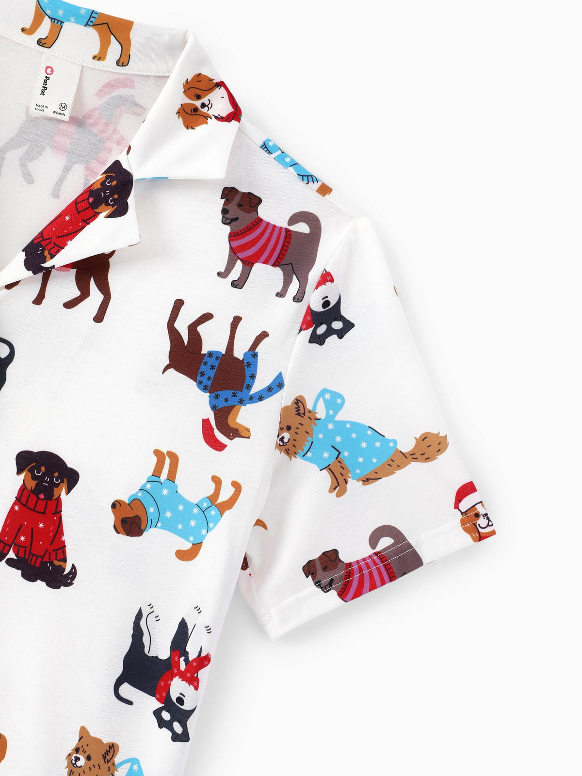 Family Matching Christmas Pajamas Festive Dog Print Red & White
