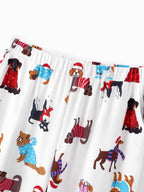 Family Matching Christmas Pajamas Festive Dog Print Red & White