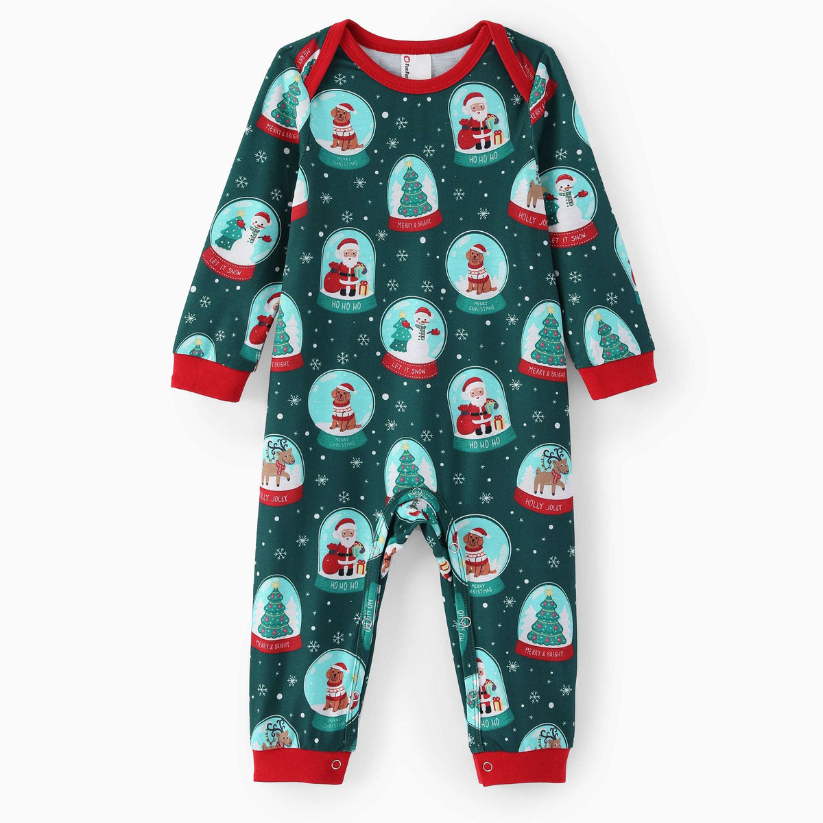 Matching Family Christmas Pajamas Snow Globe Print Dark Green Plus Size