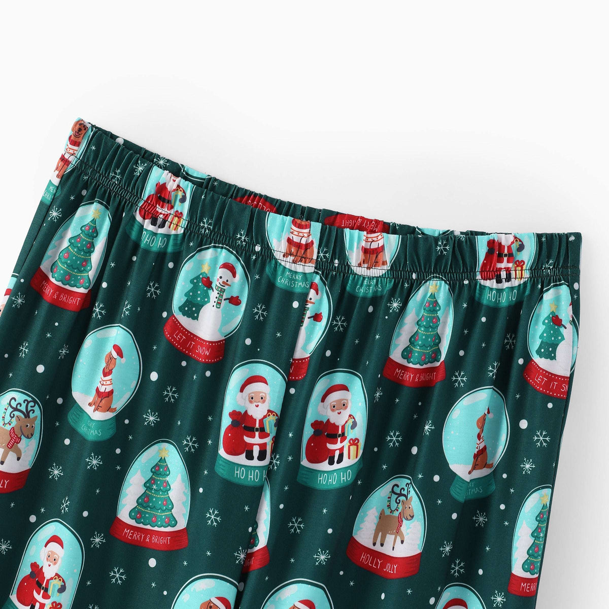 Matching Family Christmas Pajamas Snow Globe Print Dark Green Plus Size
