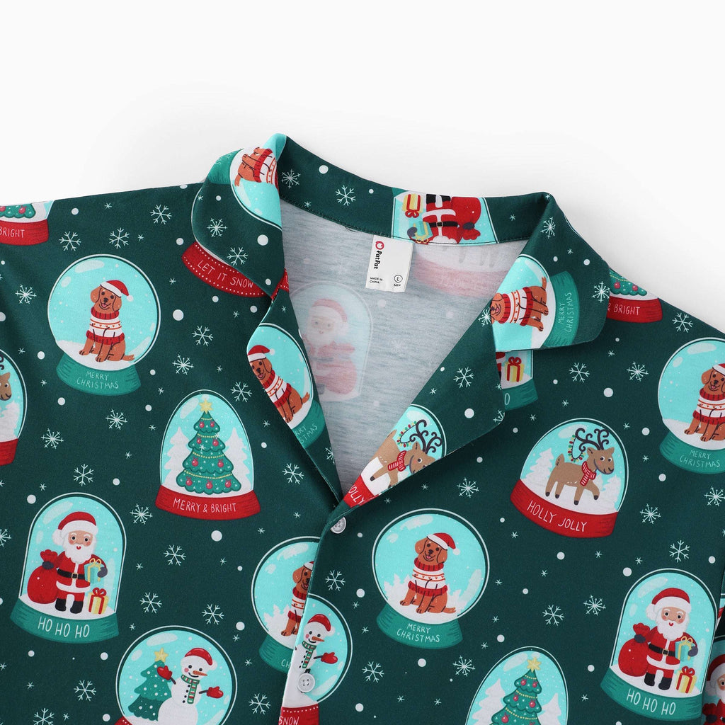 Matching Family Christmas Pajamas Snow Globe Print Dark Green Plus Size