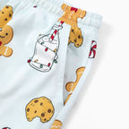 Family Matching Christmas Pajamas Gingerbread & Milk Print Blue