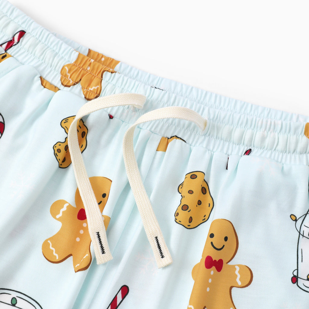 Family Matching Christmas Pajamas Gingerbread & Milk Print Blue