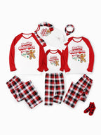 Matching Family Christmas Pajamas Gingerbread & Plaid Print Red