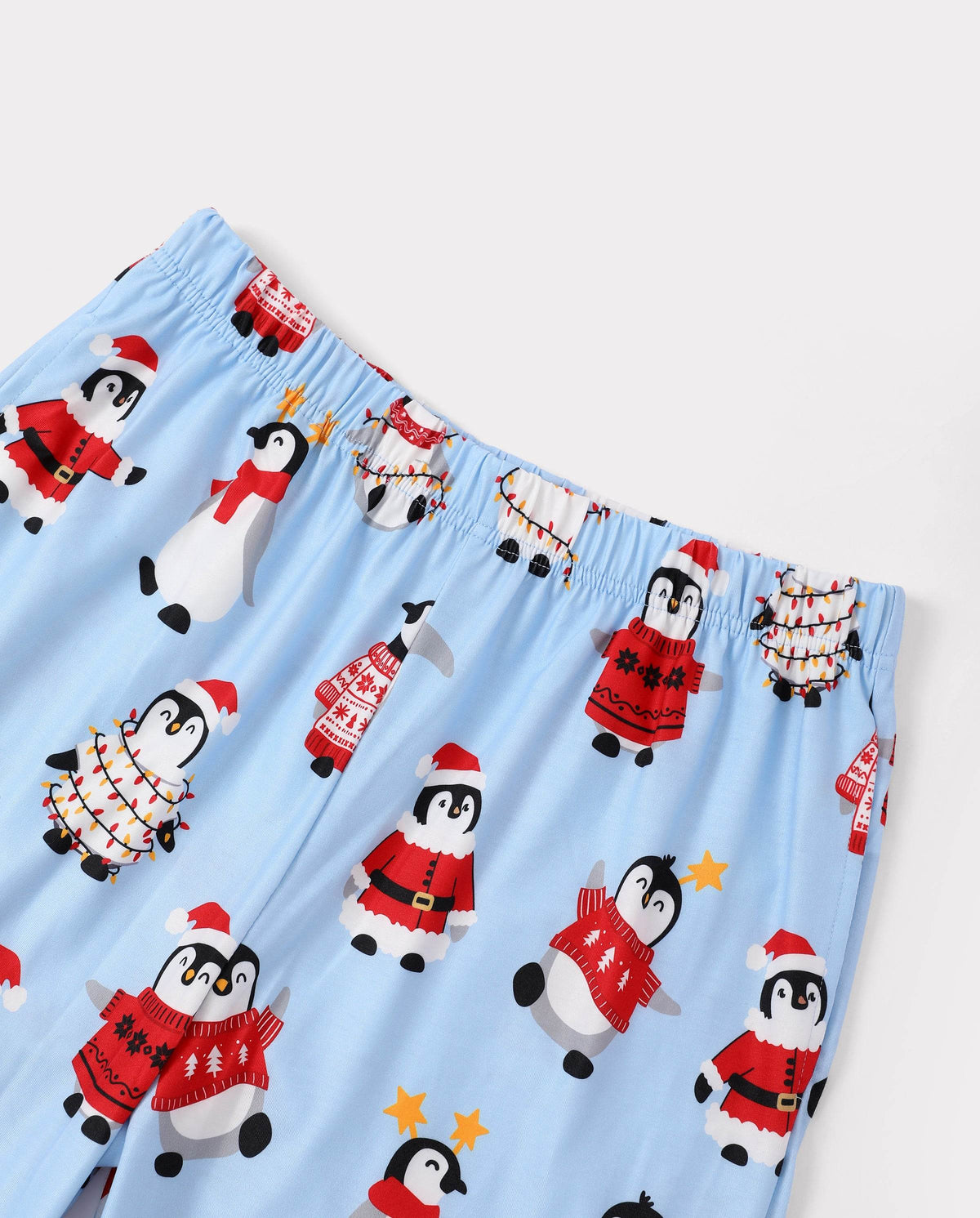 Matching Family Christmas Pajamas Penguin Print Blue
