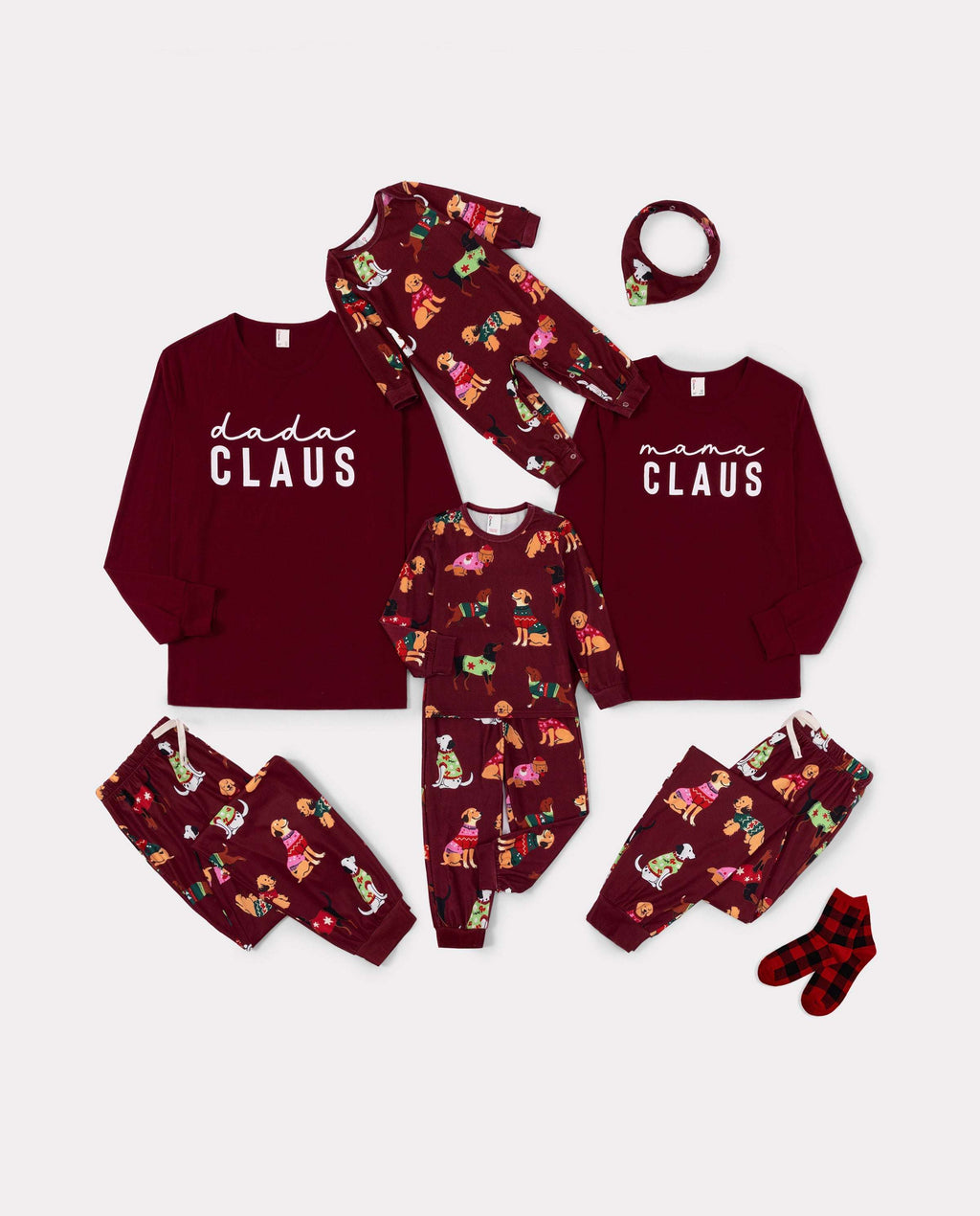 Family Matching Christmas Pajamas Festive Dog Print Red