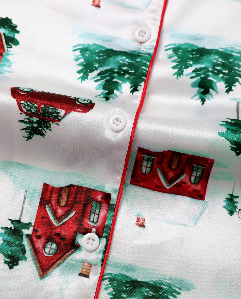 Matching Family Christmas Pajamas Christmas Village Print Satin Multicolor