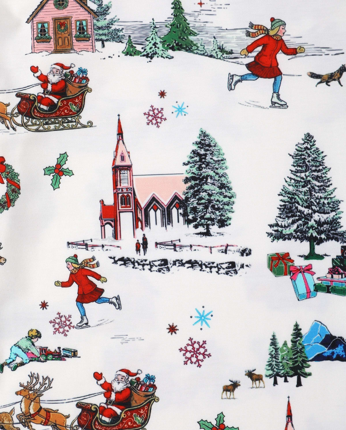 Christmas Matching Family Pajamas Xmas Village Print White