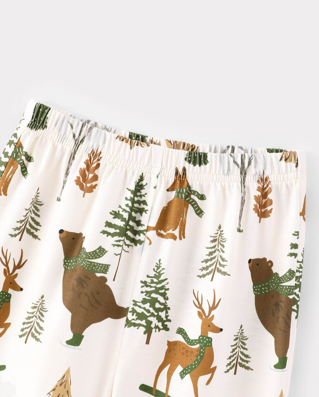 Matching Family Christmas Pajamas Woodland Print Beige