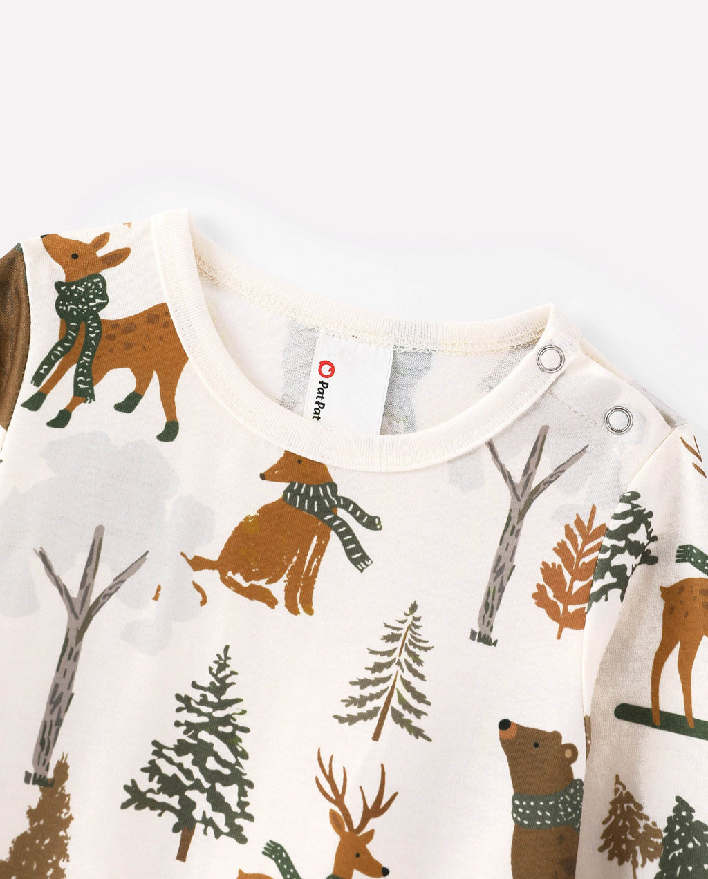 Matching Family Christmas Pajamas Woodland Print Beige