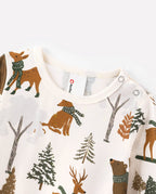 Matching Family Christmas Pajamas Woodland Print Beige