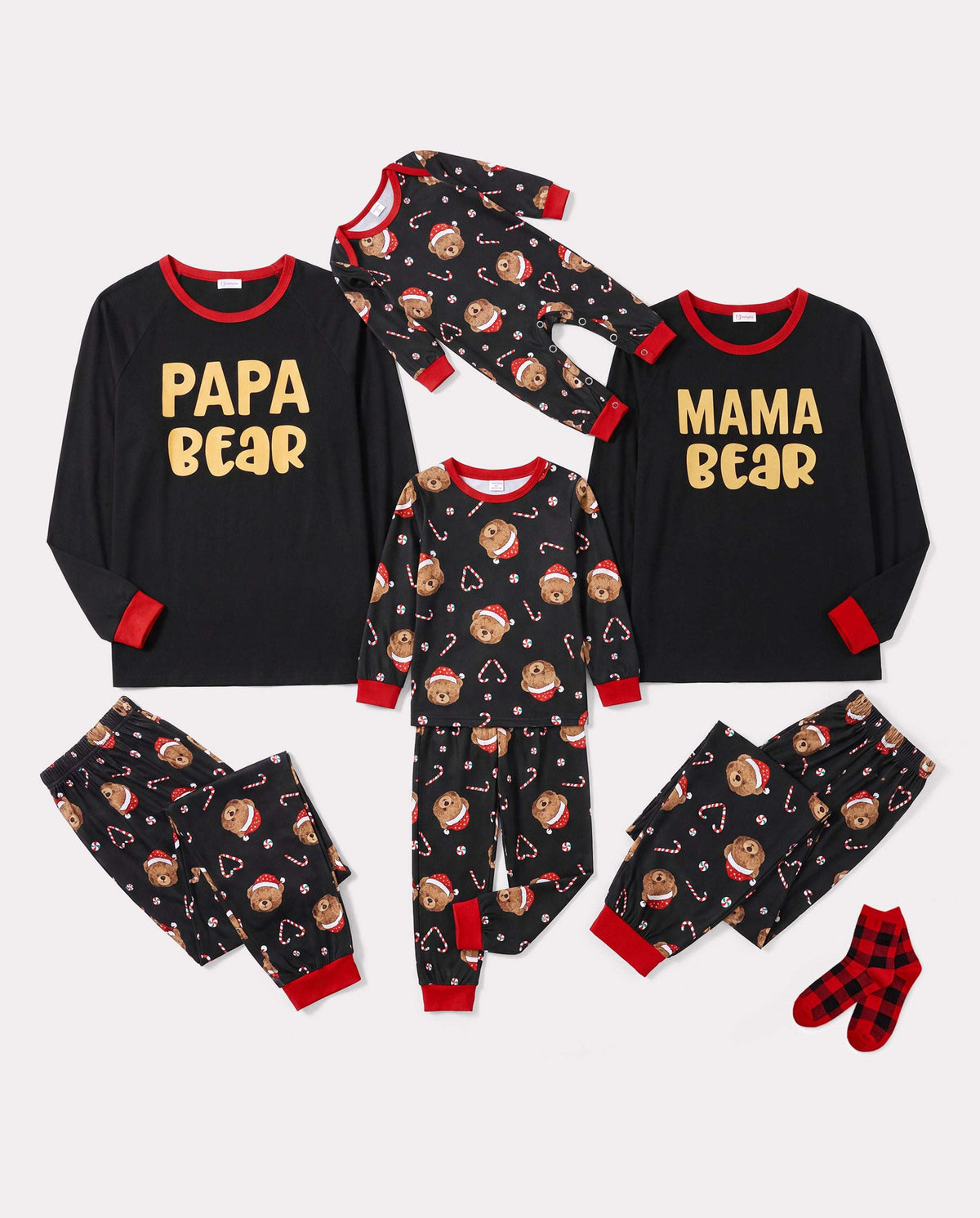 Christmas Matching Family Pajamas Bear Print Black