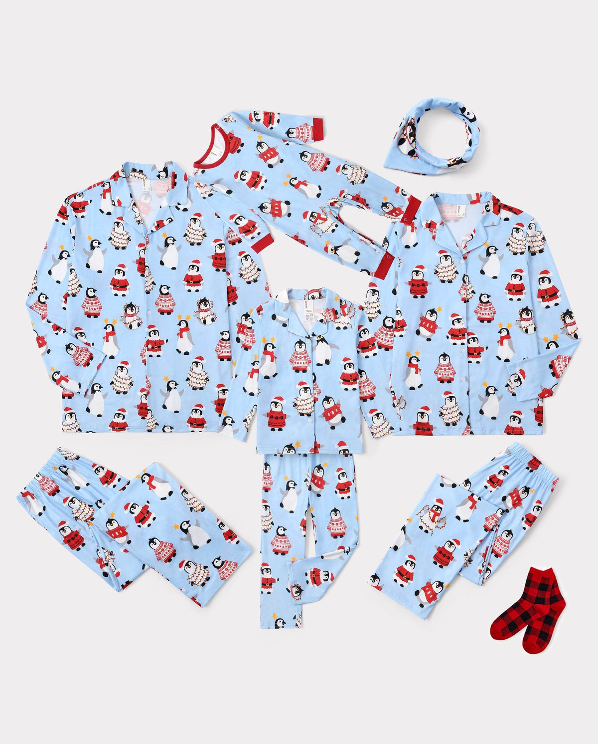 Matching Family Christmas Pajamas Penguin Print Blue