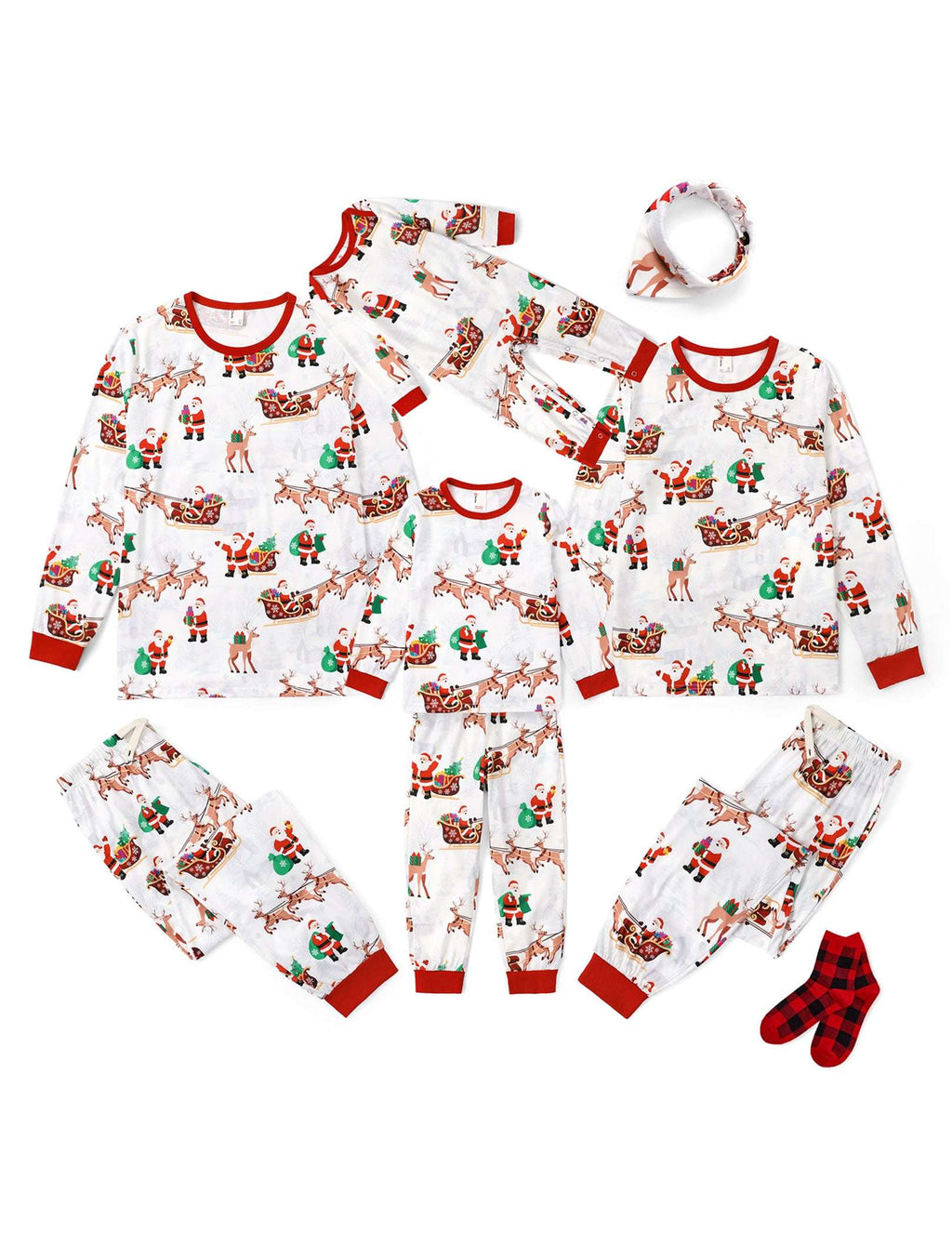 Family Matching Christmas Pajamas Reindeer & Santa Claus Print White Plus Size