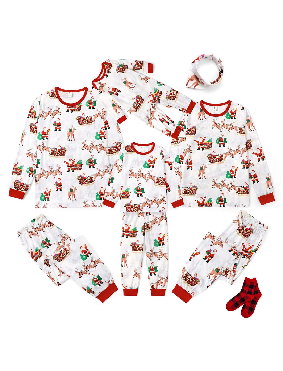 Family Matching Christmas Pajamas Reindeer & Santa Claus Print White Plus Size