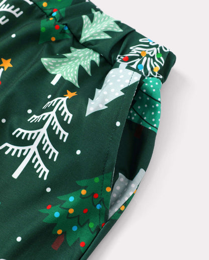 Christmas Matching Family Pajamas Xmas Tree Print Dark Green