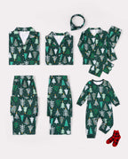 Christmas Matching Family Pajamas Xmas Tree Print Dark Green