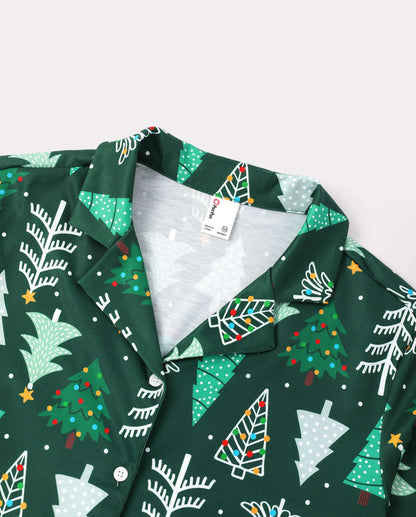 Family Matching Christmas Pajamas Christmas Tree Print Dark Green