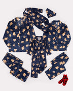 Christmas Matching Family Satin Pajamas Gingerbread Print Navy