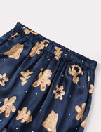 Family Matching Christmas Pajamas Gingerbread Print Satin Navy